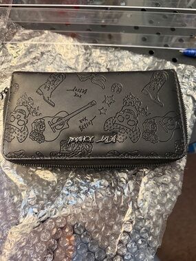 Betsey Johnson Black Embossed Day of the Dead Zip Wallet